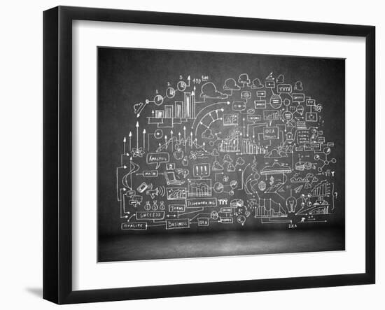 Business Sketch Ideas Against Dark Wall Background-Sergey Nivens-Framed Art Print