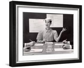 Business Woman Wearing Fashion That Gives Wide Shoulder Look-Nina Leen-Framed Photographic Print