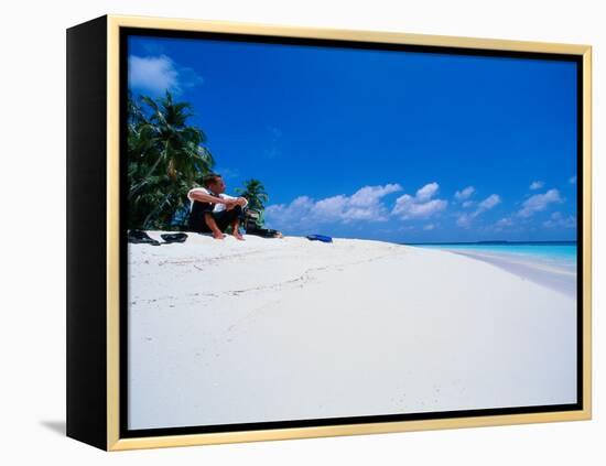 Businessman on Beach, Maldives-Stuart Westmorland-Framed Premier Image Canvas