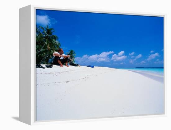 Businessman on Beach, Maldives-Stuart Westmorland-Framed Premier Image Canvas