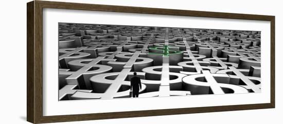 Businessman Walking on Landscape of Infinite Dollar Signs-null-Framed Photographic Print