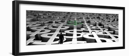 Businessman Walking on Landscape of Infinite Dollar Signs-null-Framed Photographic Print