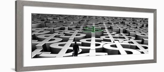 Businessman Walking on Landscape of Infinite Dollar Signs-null-Framed Photographic Print