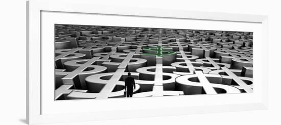 Businessman Walking on Landscape of Infinite Dollar Signs-null-Framed Photographic Print