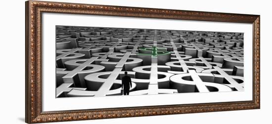 Businessman Walking on Landscape of Infinite Dollar Signs-null-Framed Photographic Print