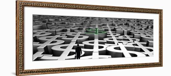 Businessman Walking on Landscape of Infinite Dollar Signs-null-Framed Photographic Print