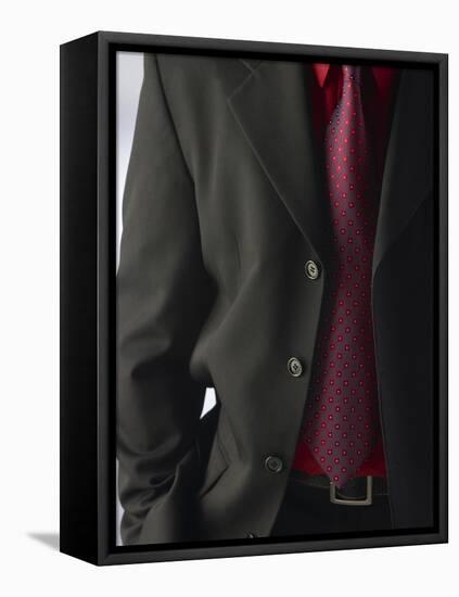 Businessman Wearing Red Shirt and Tie Under Black Suit-null-Framed Premier Image Canvas