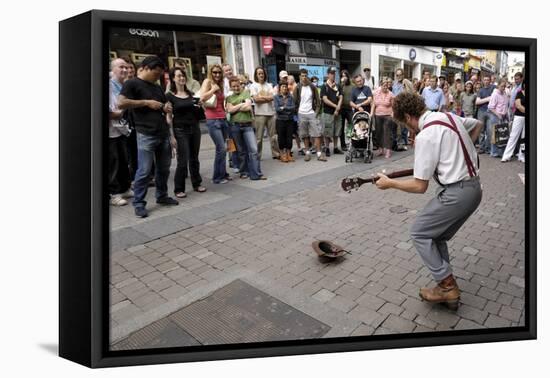 Busker Entertaining the Crowds, Galway, County Galway, Connacht, Republic of Ireland-Gary Cook-Framed Premier Image Canvas