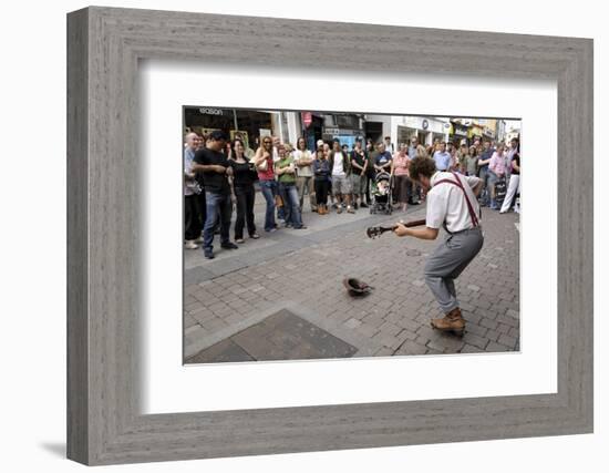 Busker Entertaining the Crowds, Galway, County Galway, Connacht, Republic of Ireland-Gary Cook-Framed Photographic Print