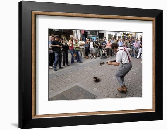 Busker Entertaining the Crowds, Galway, County Galway, Connacht, Republic of Ireland-Gary Cook-Framed Photographic Print