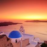 Blue Dome Church St. Spirou in Firostefani on the Island of Santorini Greece, at Sunset-buso23-Photographic Print