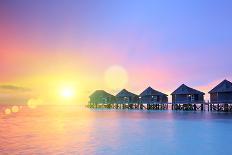 Sunset on Maldives Island, Water Villas Resort, Lhaviyani Atoll-buso23-Photographic Print