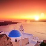 View of a Blue Dome of the Church St. Spirou in Firostefani on the Island of Santorini Greece, at S-buso23-Photographic Print