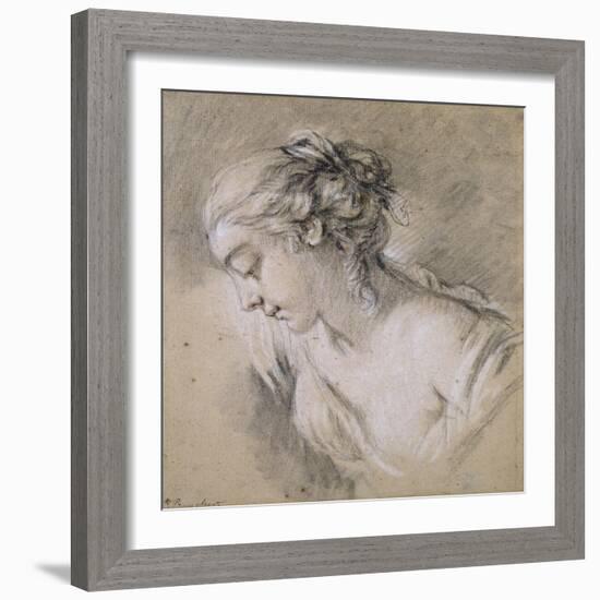 Bust of a Girl in Profile to Left-Francois Boucher-Framed Giclee Print