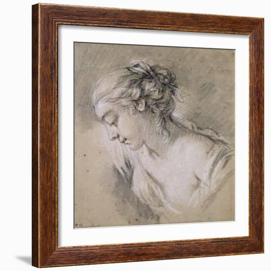 Bust of a Girl in Profile to Left-Francois Boucher-Framed Giclee Print