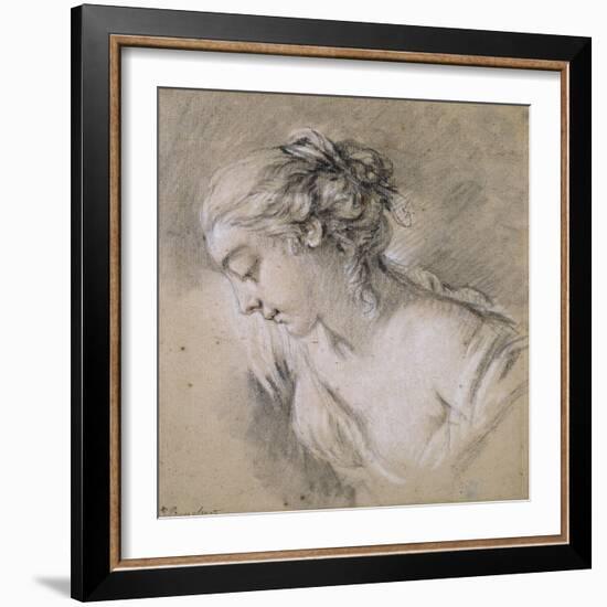 Bust of a Girl in Profile to Left-Francois Boucher-Framed Giclee Print