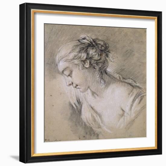 Bust of a Girl in Profile to Left-Francois Boucher-Framed Giclee Print