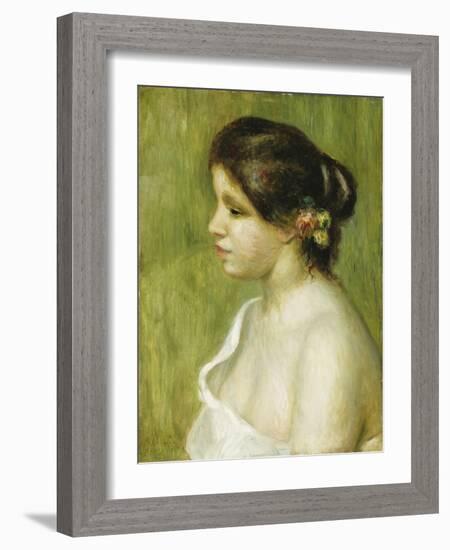 Bust of a Young Girl with Flowers Decorating Her Ear, 1898-Pierre-Auguste Renoir-Framed Giclee Print