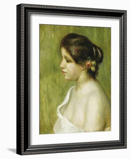 Bust of a Young Girl with Flowers Decorating Her Ear, 1898-Pierre-Auguste Renoir-Framed Giclee Print