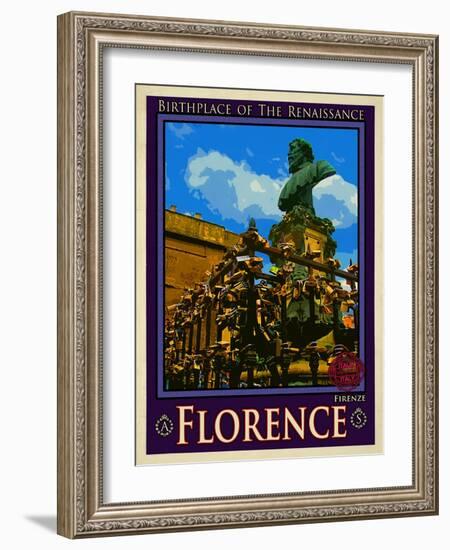 Bust of Benvenuto Cellini on the Ponte Vecchio, Florence. Italy 2-Anna Siena-Framed Giclee Print