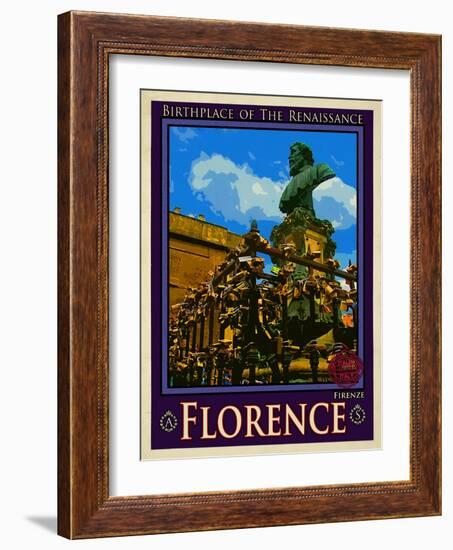 Bust of Benvenuto Cellini on the Ponte Vecchio, Florence. Italy 2-Anna Siena-Framed Giclee Print