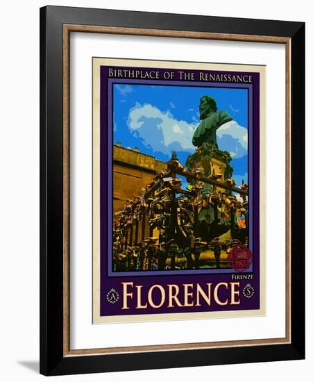 Bust of Benvenuto Cellini on the Ponte Vecchio, Florence. Italy 2-Anna Siena-Framed Giclee Print