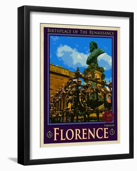 Bust of Benvenuto Cellini on the Ponte Vecchio, Florence. Italy 2-Anna Siena-Framed Giclee Print