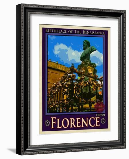 Bust of Benvenuto Cellini on the Ponte Vecchio, Florence. Italy 2-Anna Siena-Framed Giclee Print