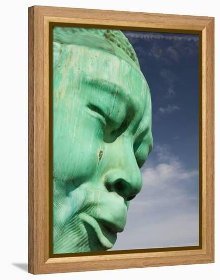 Bust of Jazz Great Charlie Yardbird Parker, Historic Jazz District, Kansas City, Missouri, USA-Walter Bibikow-Framed Premier Image Canvas