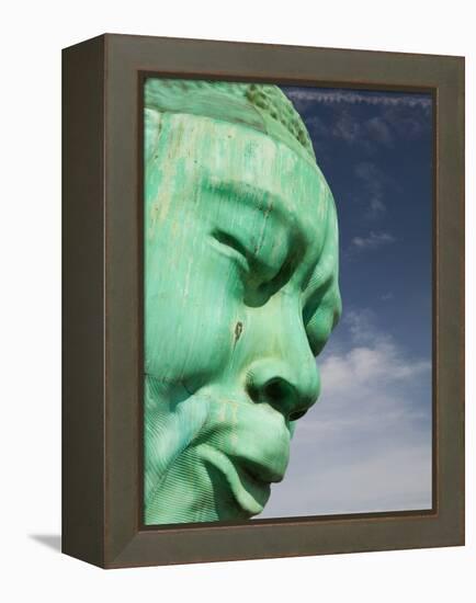 Bust of Jazz Great Charlie Yardbird Parker, Historic Jazz District, Kansas City, Missouri, USA-Walter Bibikow-Framed Premier Image Canvas