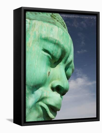 Bust of Jazz Great Charlie Yardbird Parker, Historic Jazz District, Kansas City, Missouri, USA-Walter Bibikow-Framed Premier Image Canvas