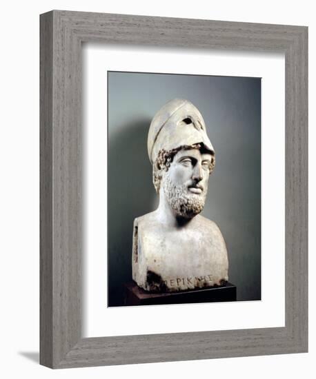 Bust of Pericles (D.429 BC) Roman, Copy of a Greek Original, circa 430 BC (Marble Sculpture)-null-Framed Giclee Print