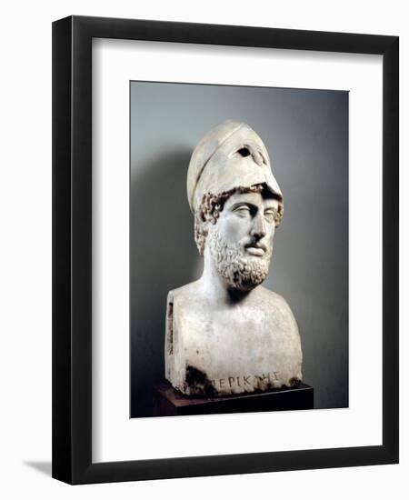 Bust of Pericles (D.429 BC) Roman, Copy of a Greek Original, circa 430 BC (Marble Sculpture)-null-Framed Premium Giclee Print