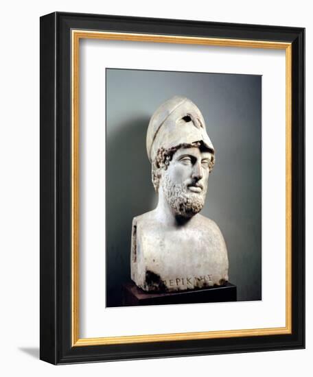 Bust of Pericles (D.429 BC) Roman, Copy of a Greek Original, circa 430 BC (Marble Sculpture)-null-Framed Premium Giclee Print