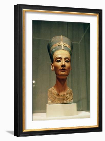 Bust of Queen Nefertiti, Front View, from the Studio of the Sculptor Thutmose at Tell El-Amarna-Egyptian 18th Dynasty-Framed Giclee Print