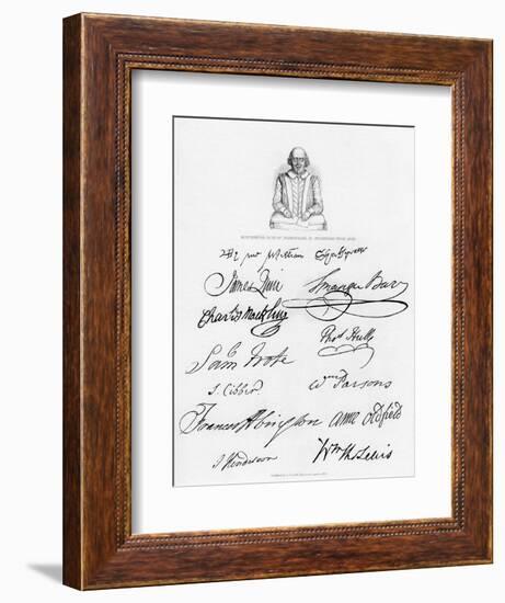 Bust of Shakespeare and Signatures of Celebrated Actors-null-Framed Giclee Print