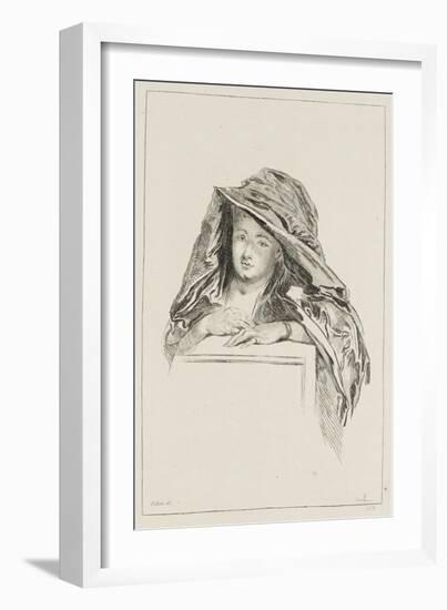 Buste de femme encapuchonnée dans une mante-Jean Antoine Watteau-Framed Giclee Print