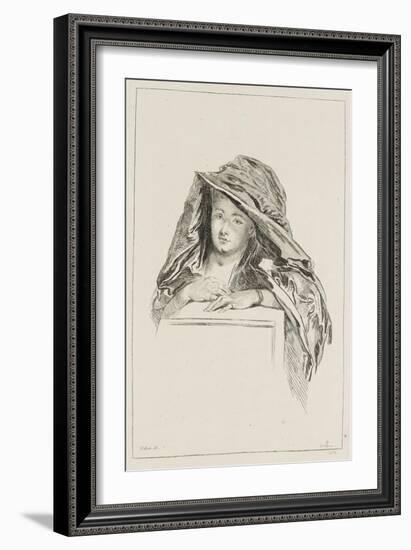 Buste de femme encapuchonnée dans une mante-Jean Antoine Watteau-Framed Giclee Print