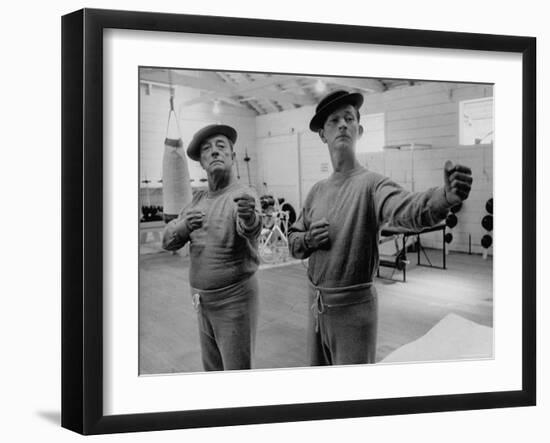 Buster Keaton and Donald O'Connor Holding Up 'Dukes', Practicing for Movie Based on Keaton's Life-Allan Grant-Framed Premium Photographic Print