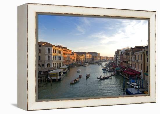 Bustling Riverfront Along the Grand Canal in Venice, Italy-David Noyes-Framed Premier Image Canvas