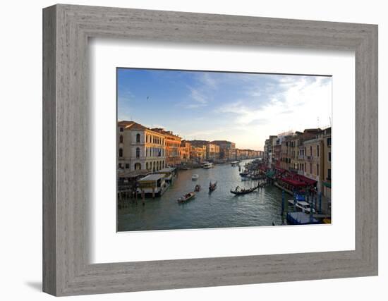 Bustling Riverfront Along the Grand Canal in Venice, Italy-David Noyes-Framed Photographic Print