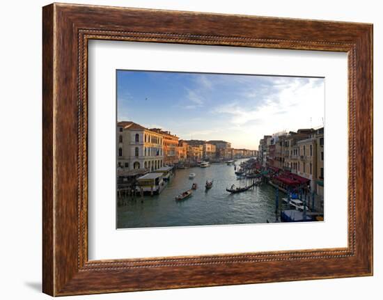 Bustling Riverfront Along the Grand Canal in Venice, Italy-David Noyes-Framed Photographic Print