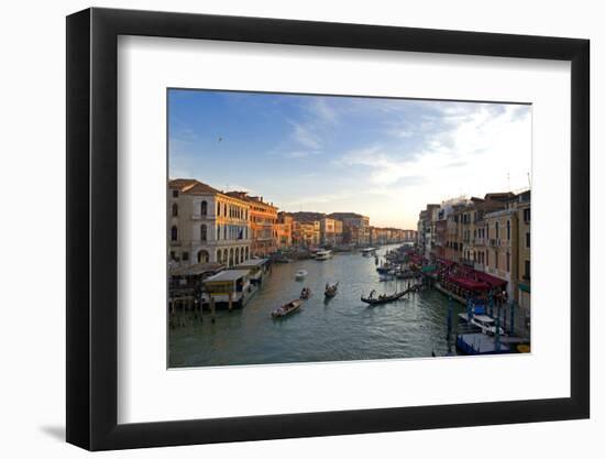 Bustling Riverfront Along the Grand Canal in Venice, Italy-David Noyes-Framed Photographic Print