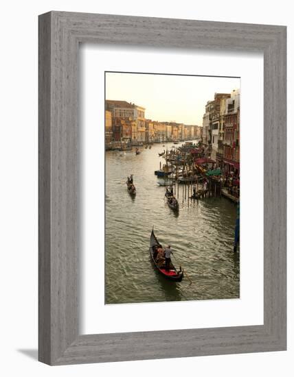 Bustling Riverfront Along the Grand Canal in Venice, Italy-David Noyes-Framed Photographic Print
