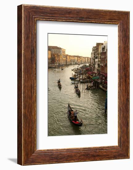 Bustling Riverfront Along the Grand Canal in Venice, Italy-David Noyes-Framed Photographic Print