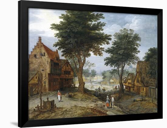 Bustling Village Landscape with Trees-Pieter Brueghel the Younger-Framed Premium Giclee Print