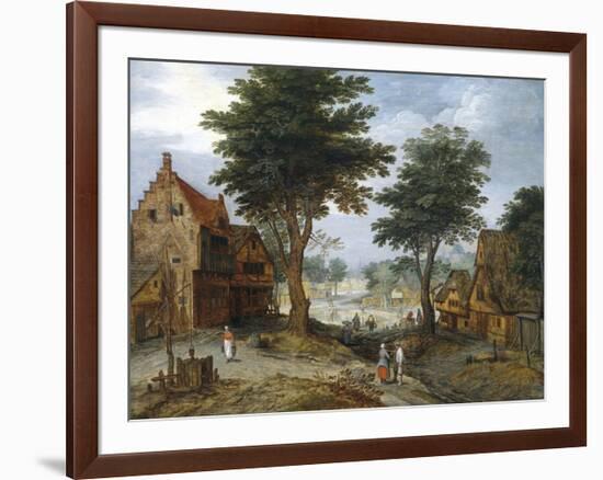 Bustling Village Landscape with Trees-Pieter Brueghel the Younger-Framed Premium Giclee Print