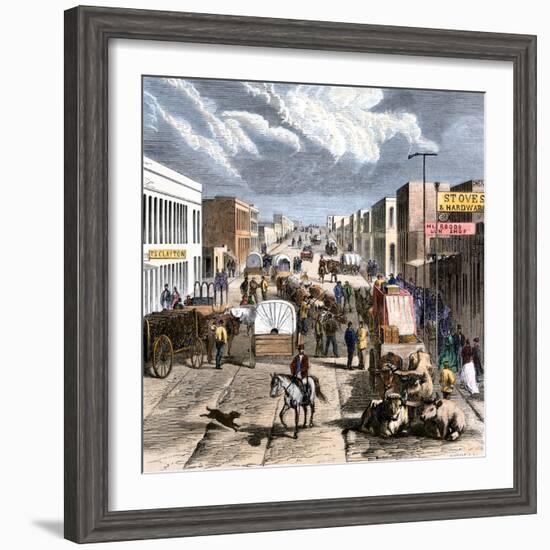 Busy Downtown Denver, Colorado, Late 1870s-null-Framed Giclee Print