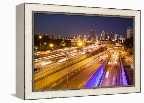 Busy Highway Traffic at Dusk in Sao Paulo, Brazil-Alex Saberi-Framed Premier Image Canvas