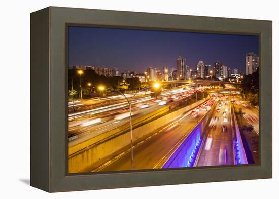 Busy Highway Traffic at Dusk in Sao Paulo, Brazil-Alex Saberi-Framed Premier Image Canvas